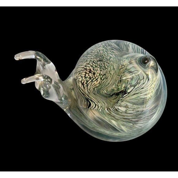 Teign Valley Glass Snail Paperweight Clear Black White Swirl Art Glass Signed - Picture 5 of 7